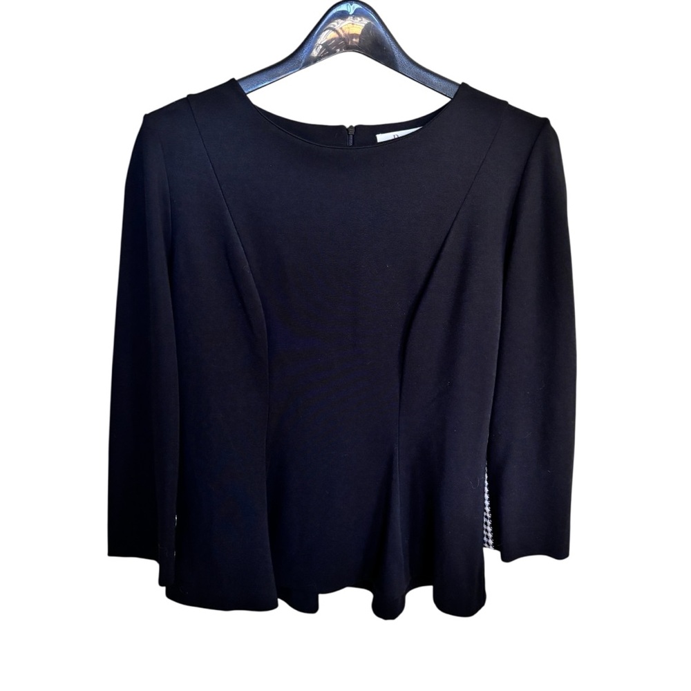Dior D Uniform Black Quarter Sleeve Houndstooth Top Sz 10